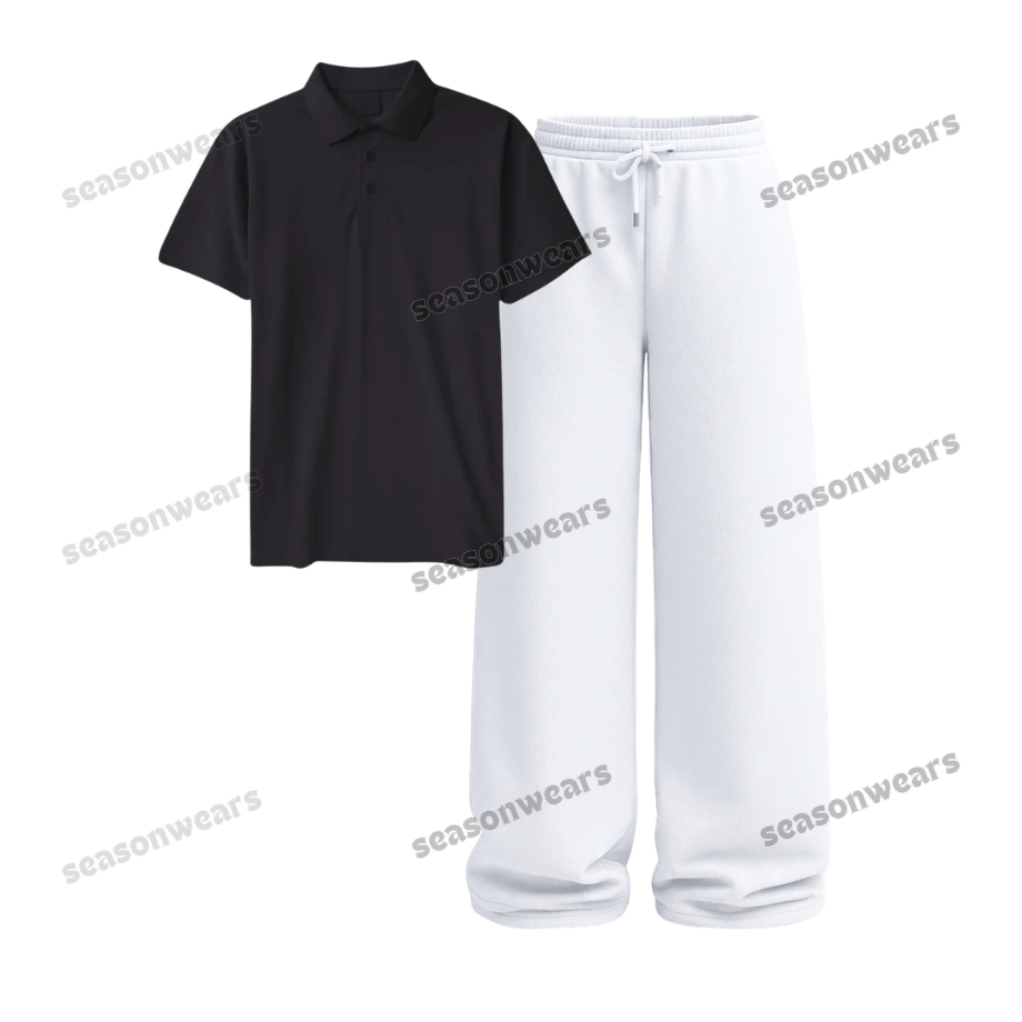Polo With White Wide Leg Trouser