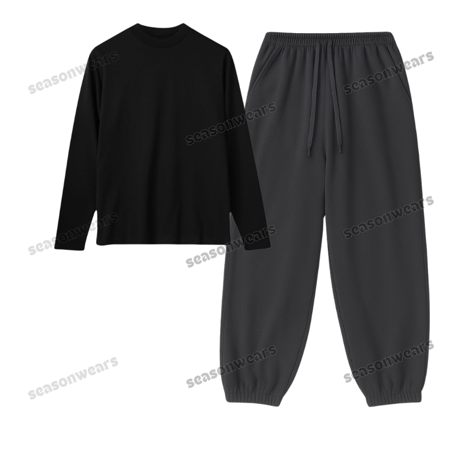 Full Sleeves Tee With Charcoalgrey Sweatpant
