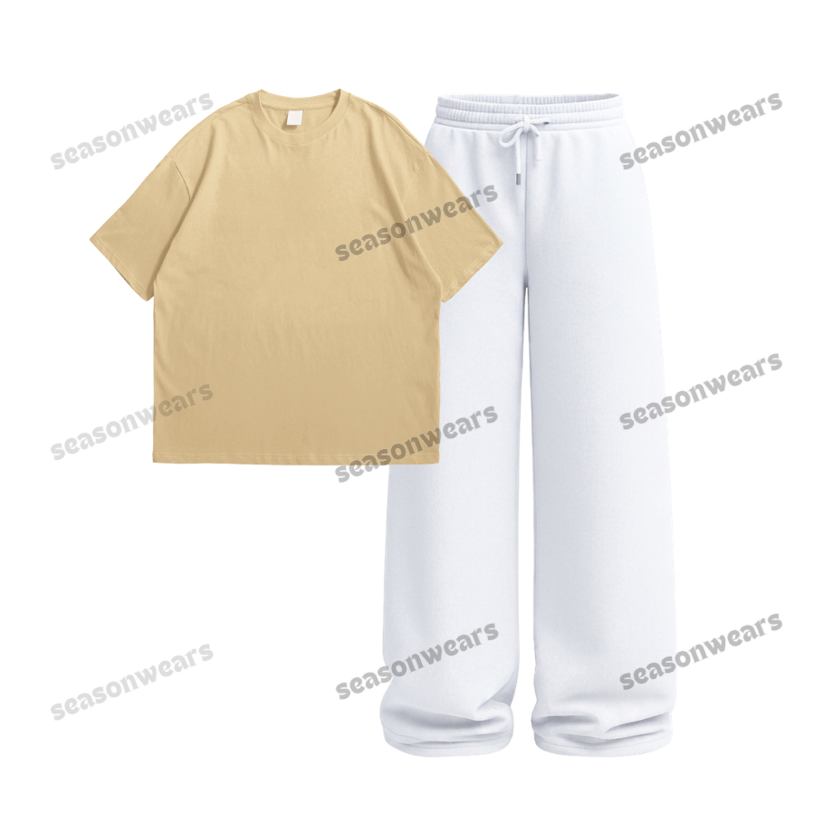 Oversized Drop Shoulder Tee With White  Wide Leg Trouser