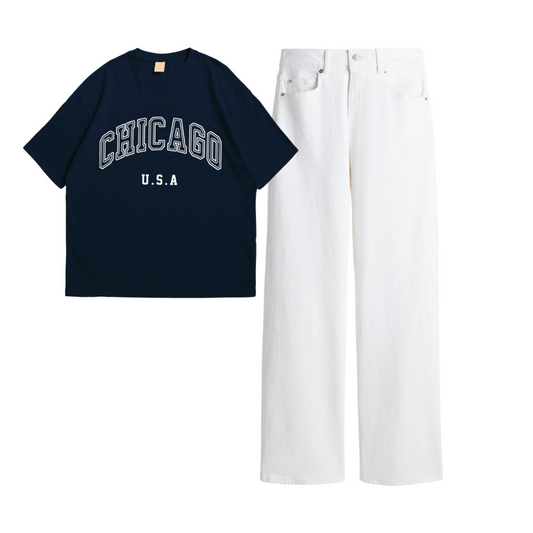 Wide Leg Jeans With Chicago Oversized Tee