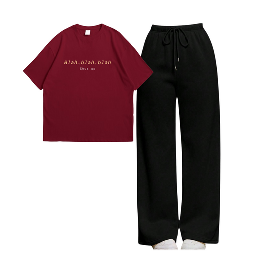 Blah Blah  Oversize Tee With Black Straight Leg Trouser