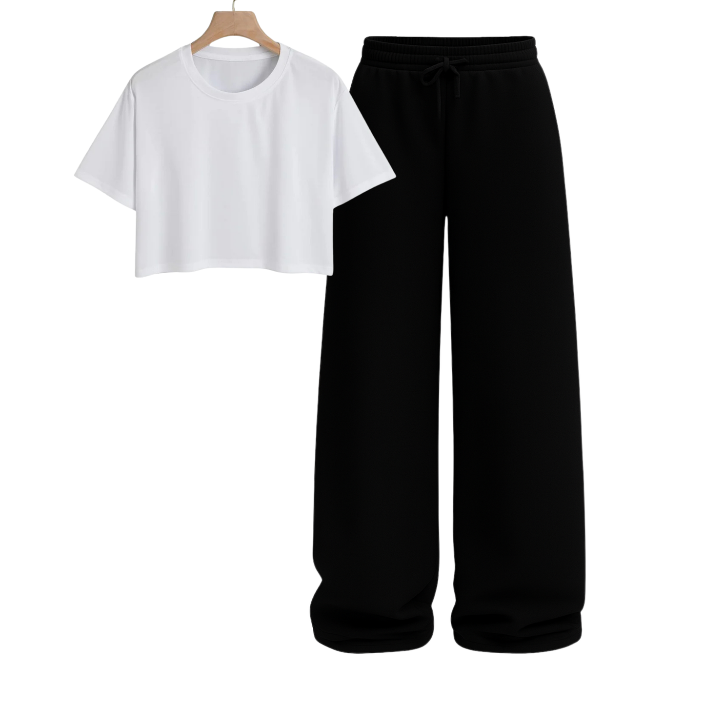 Crop Tee With Black Wide Leg Trouser