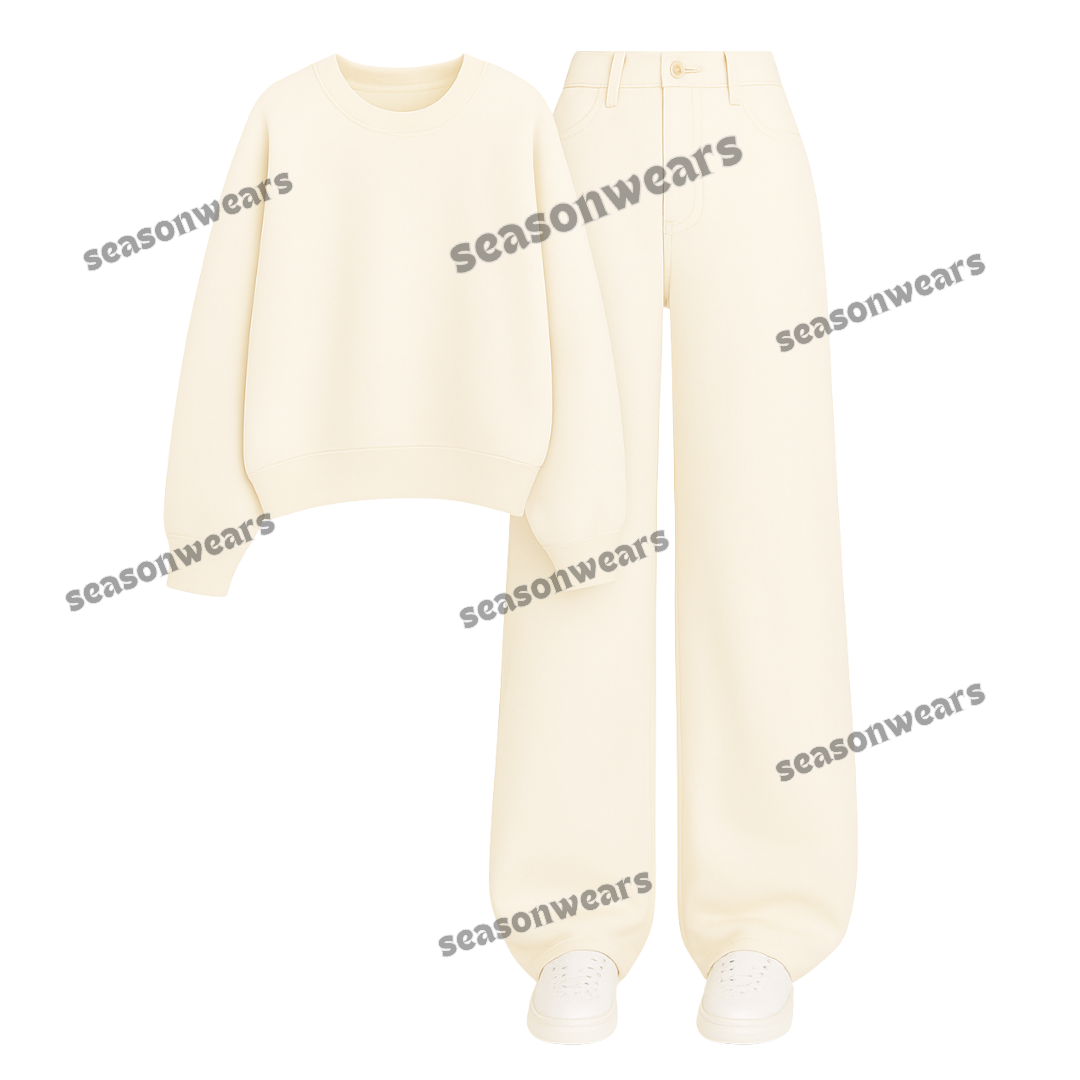 Beige Wide Leg Jeans With Sweatshirt