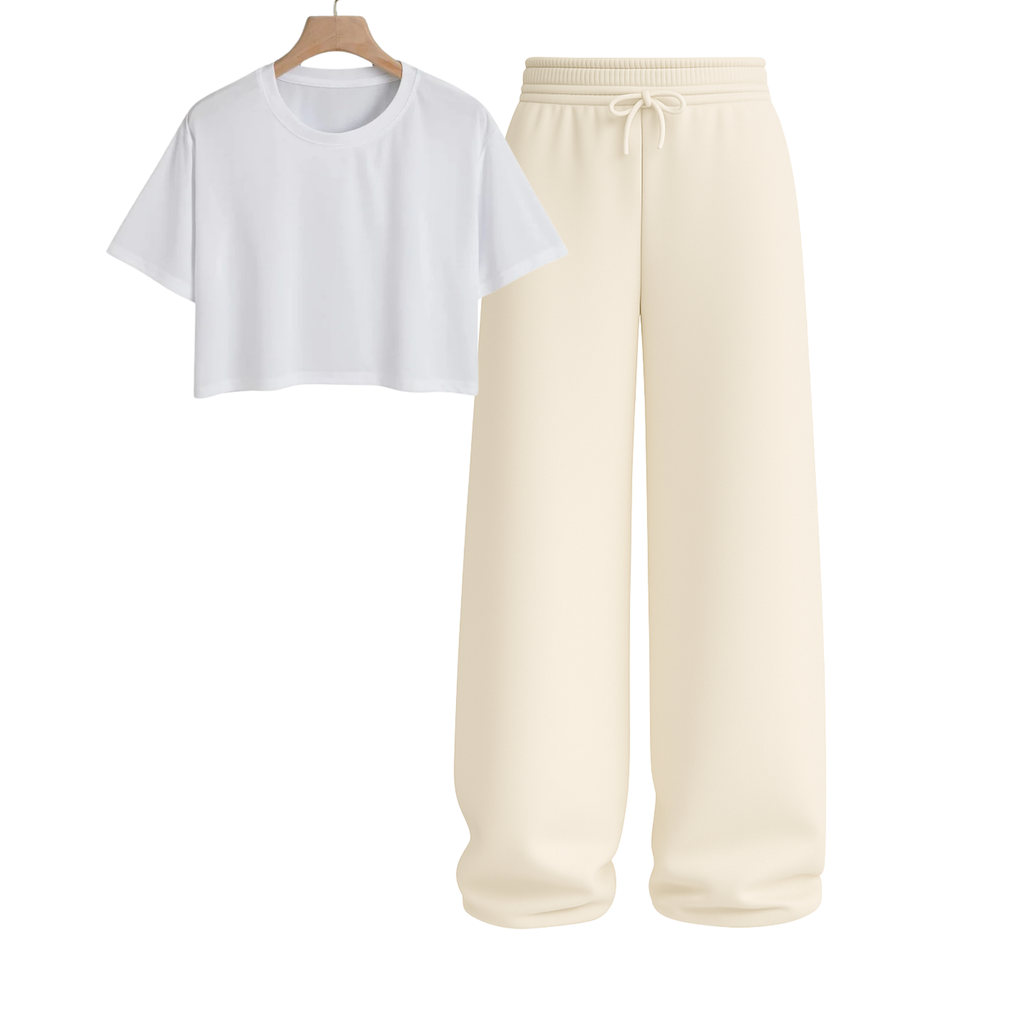 Crop Tee With Beige Wide Leg Trouser