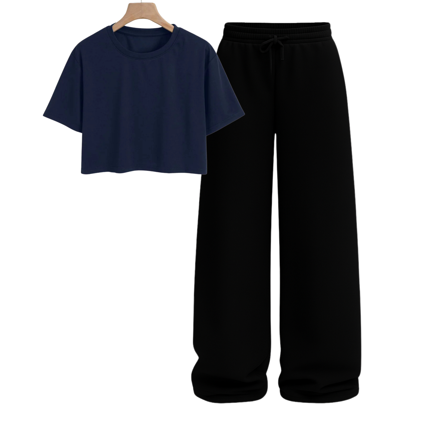 Crop Tee With Black Wide Leg Trouser