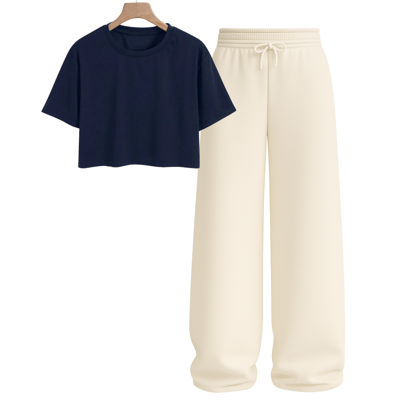 Crop Tee With Beige Wide Leg Trouser
