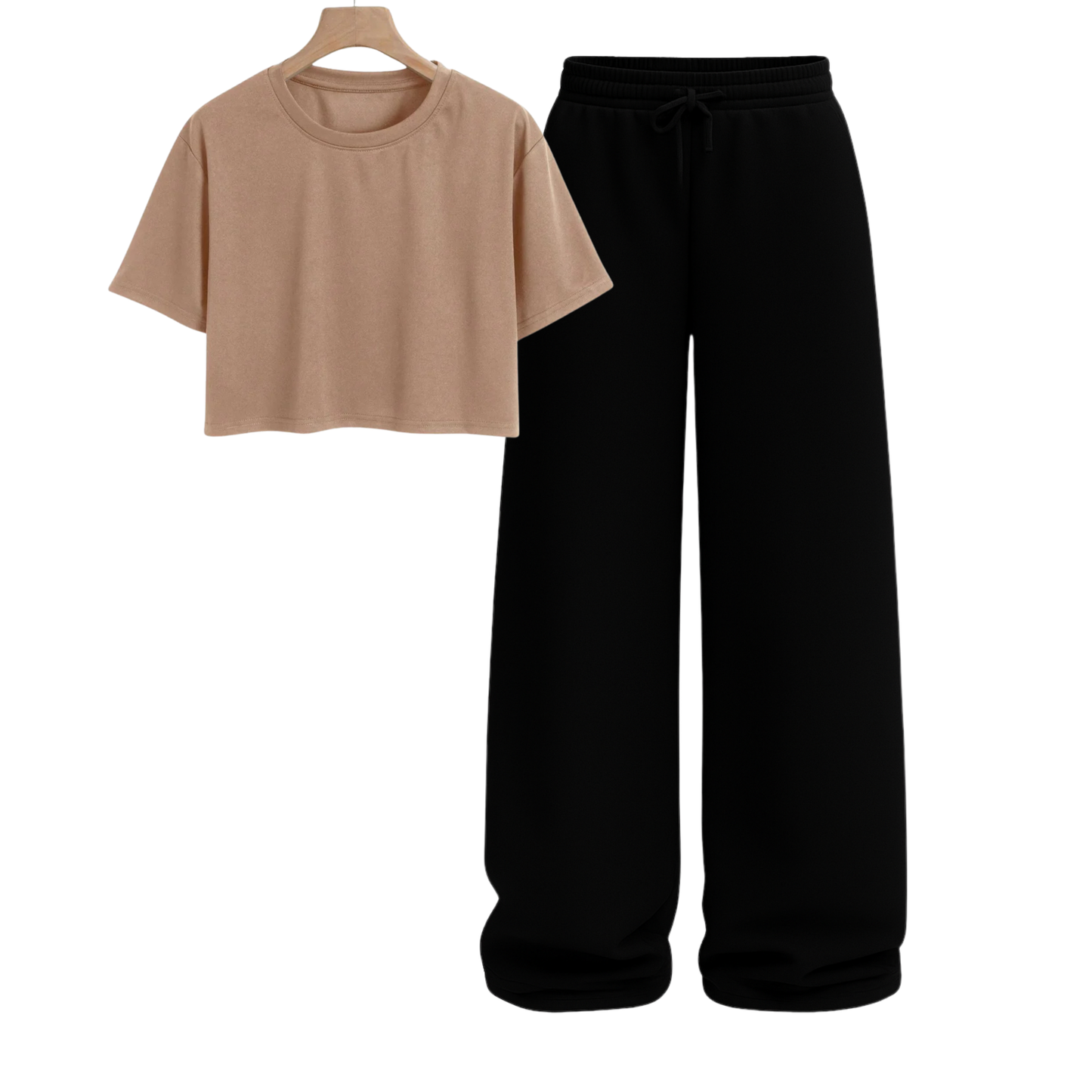 Crop Tee With Black Wide Leg Trouser