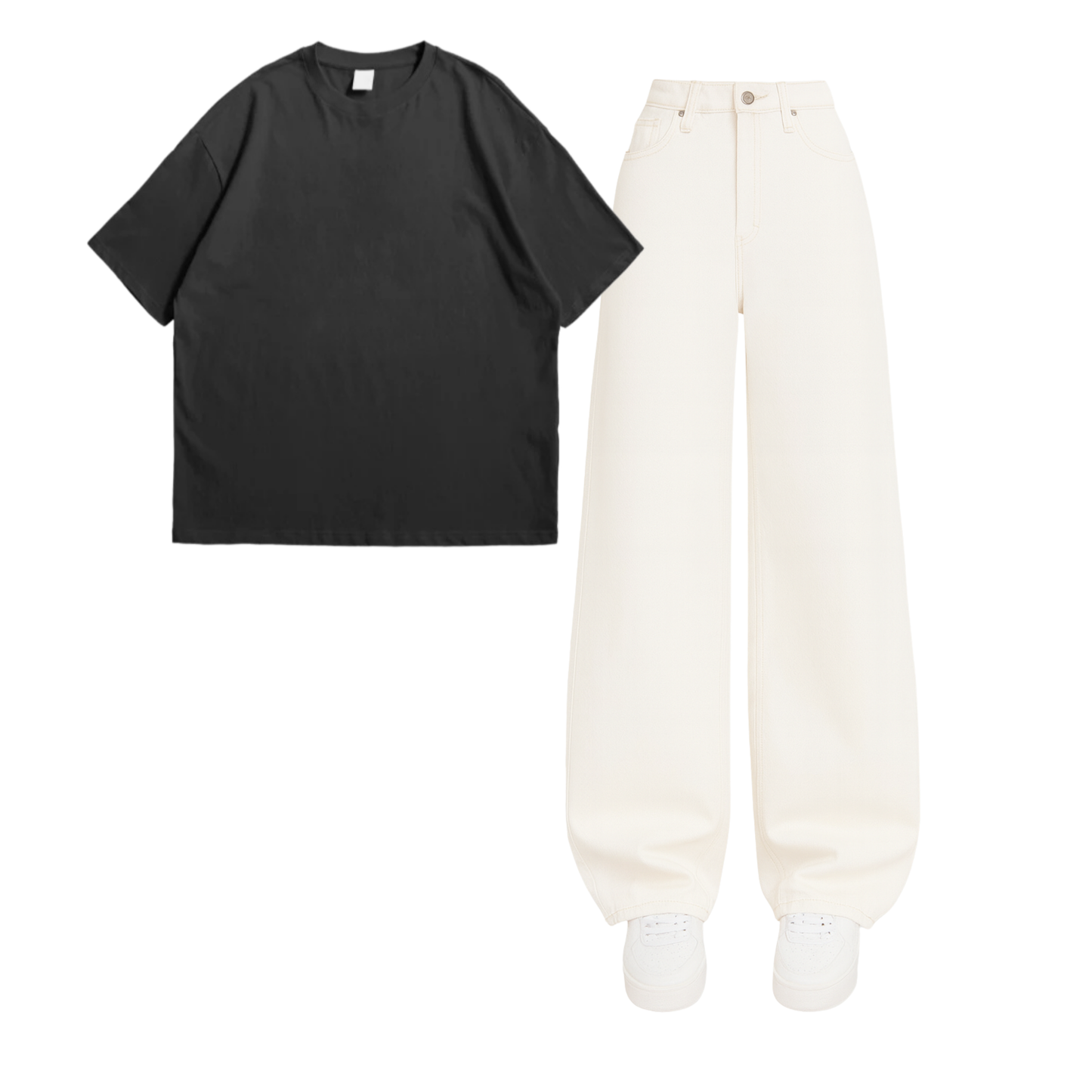 Oversized Drop Shoulder Tee With White Wide Leg Jeans