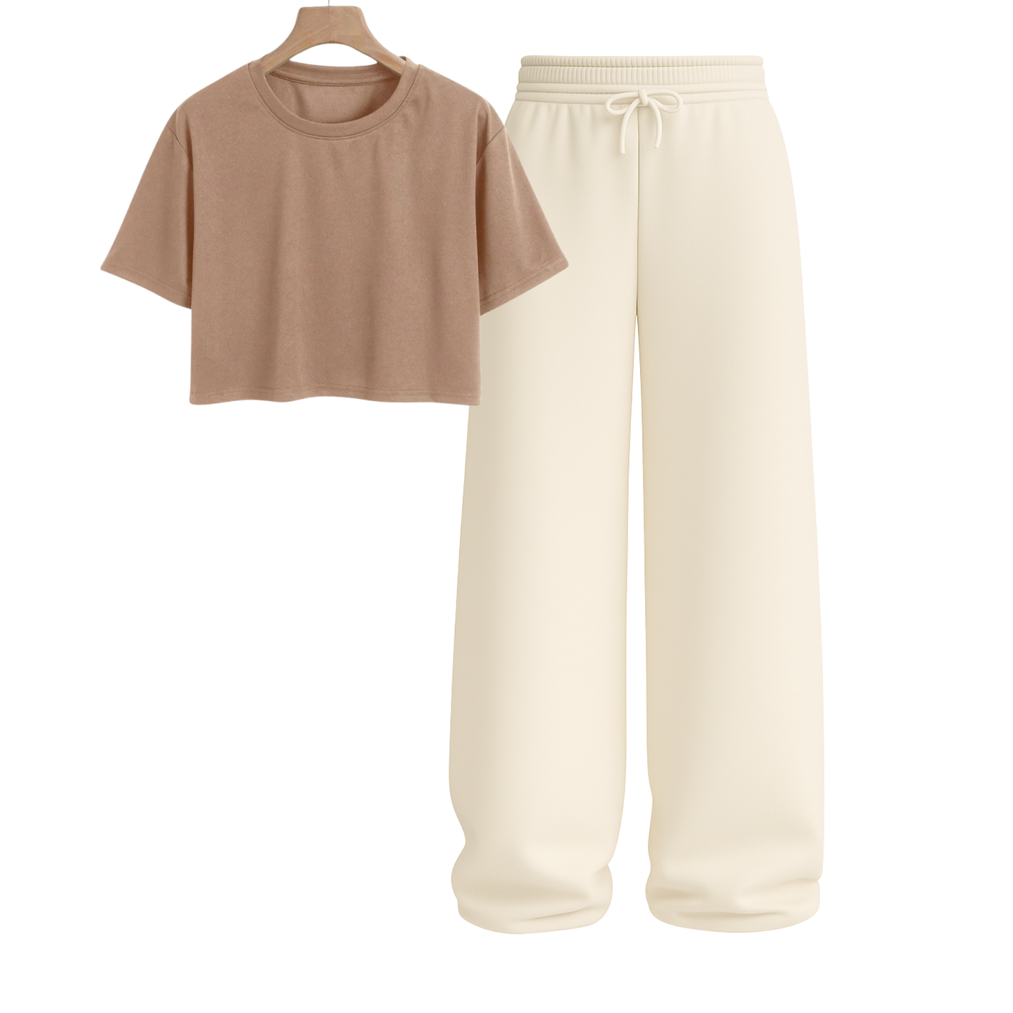 Crop Tee With Beige Wide Leg Trouser