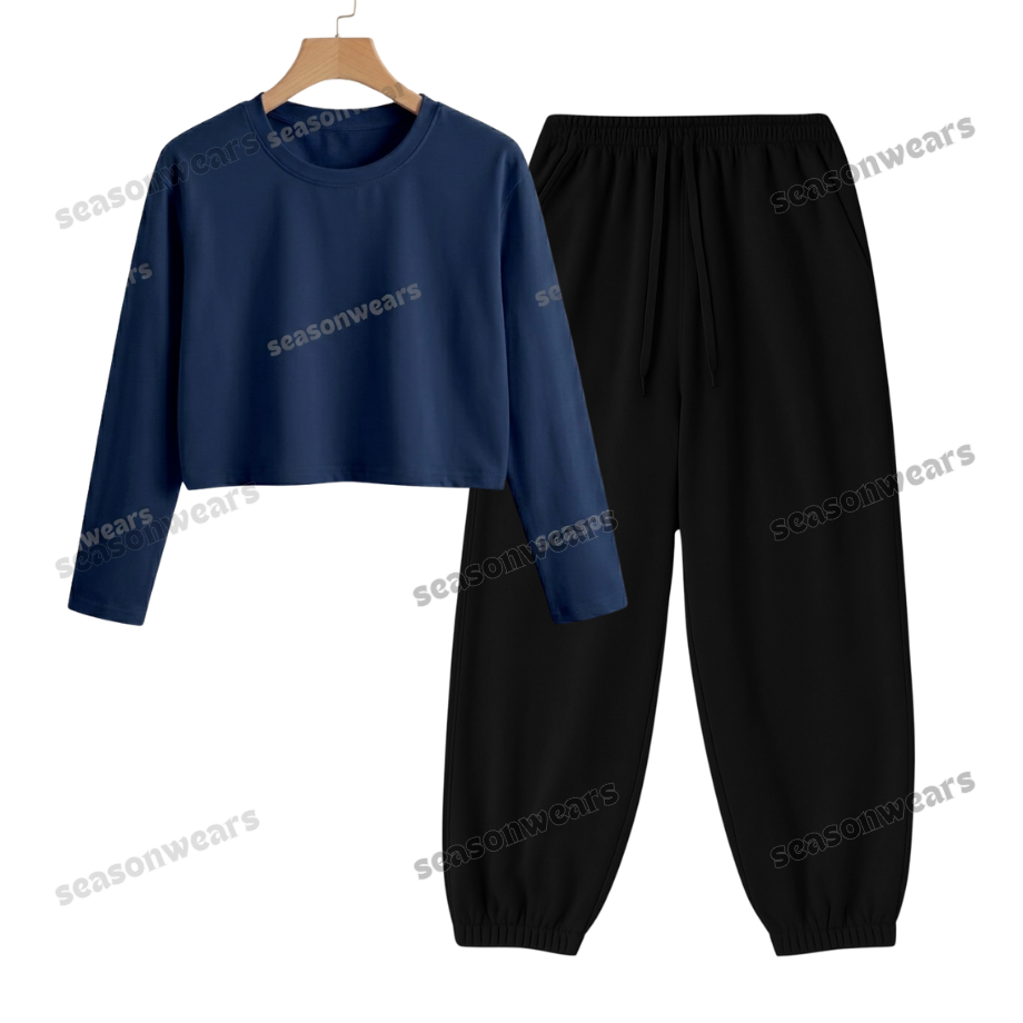 Crop Full Sleeves Tee With Black Sweatpant