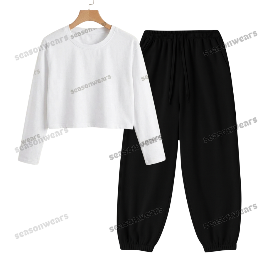 Crop Full Sleeves Tee With Black Sweatpant