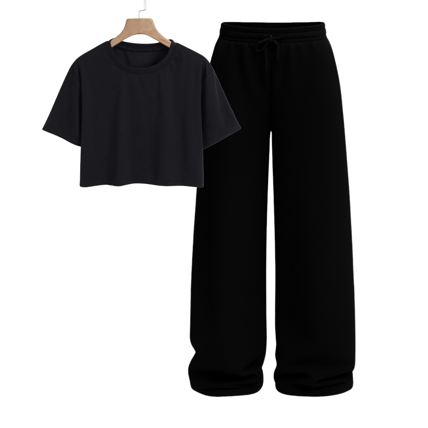 Crop Tee With Black Wide Leg Trouser