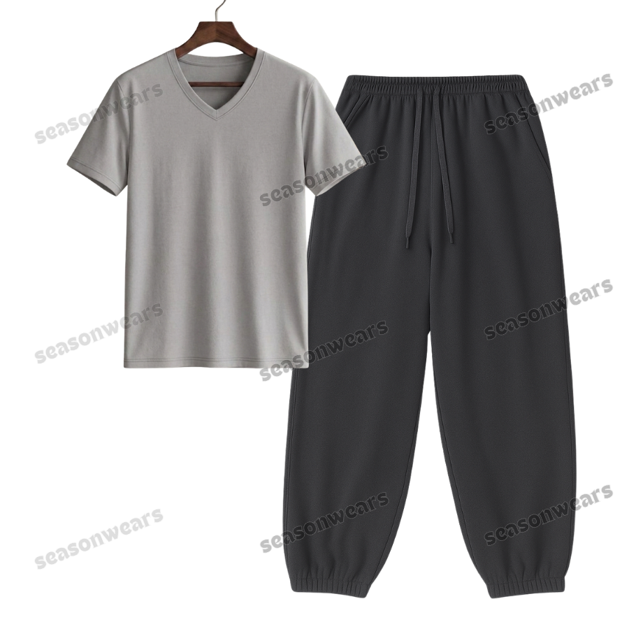 V-Neck Tee With Charcoalgrey Sweatpant
