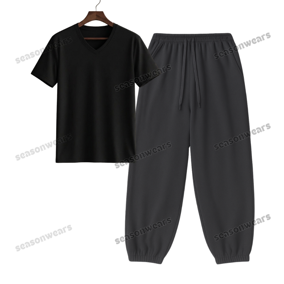 V-Neck Tee With Charcoalgrey Sweatpant