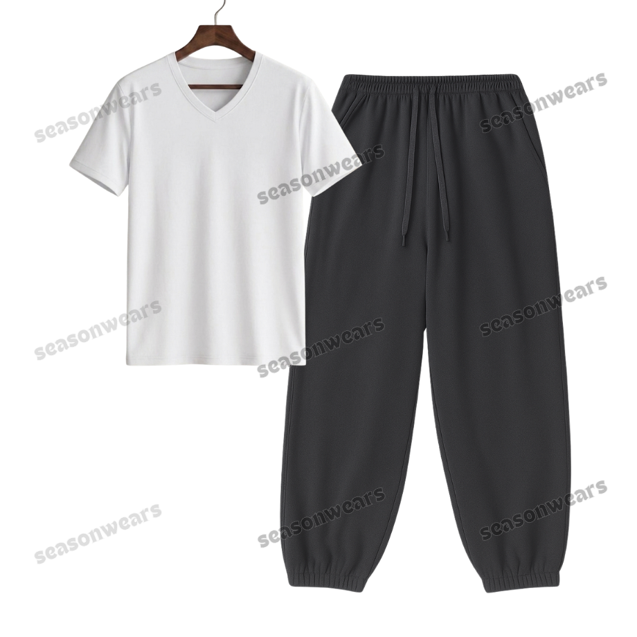 V-Neck Tee With Charcoalgrey Sweatpant