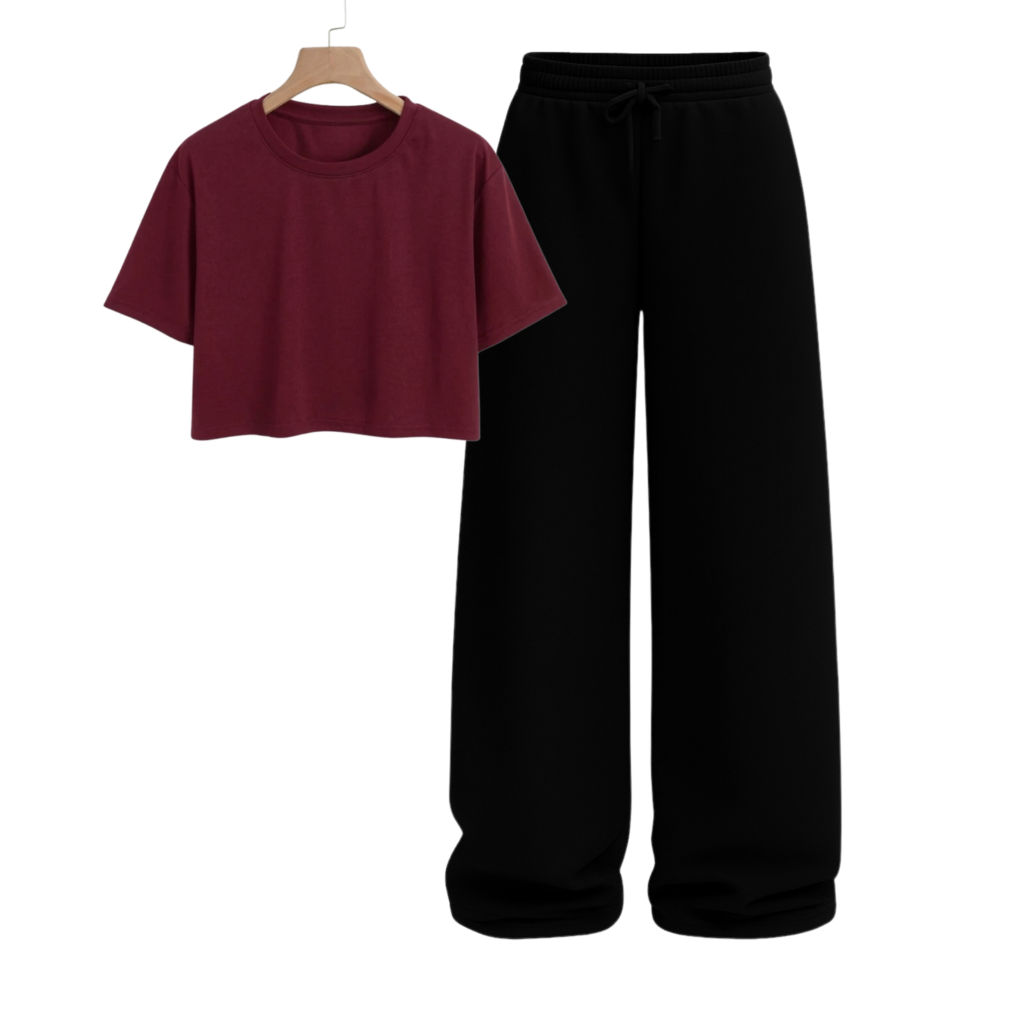 Crop Tee With Black Wide Leg Trouser