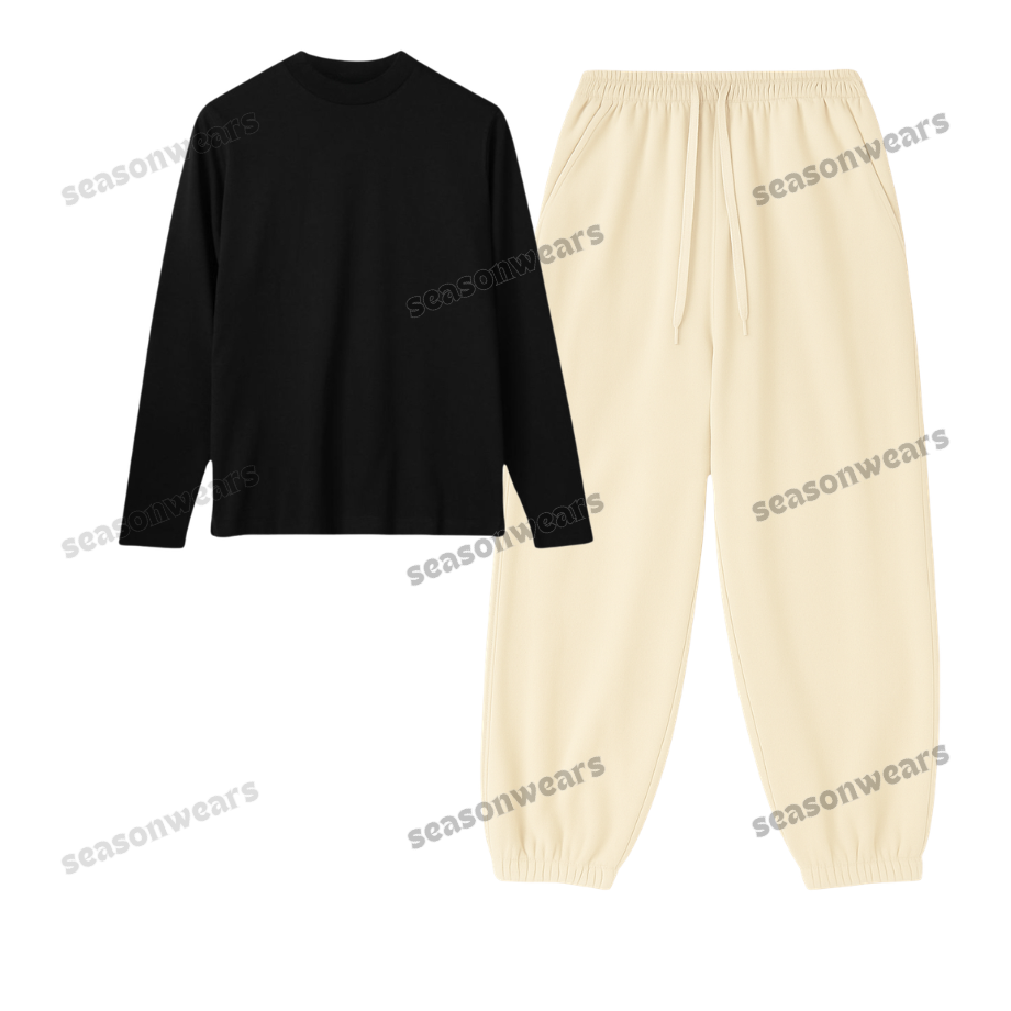 Full Sleeves Tee With Cream Sweatpant
