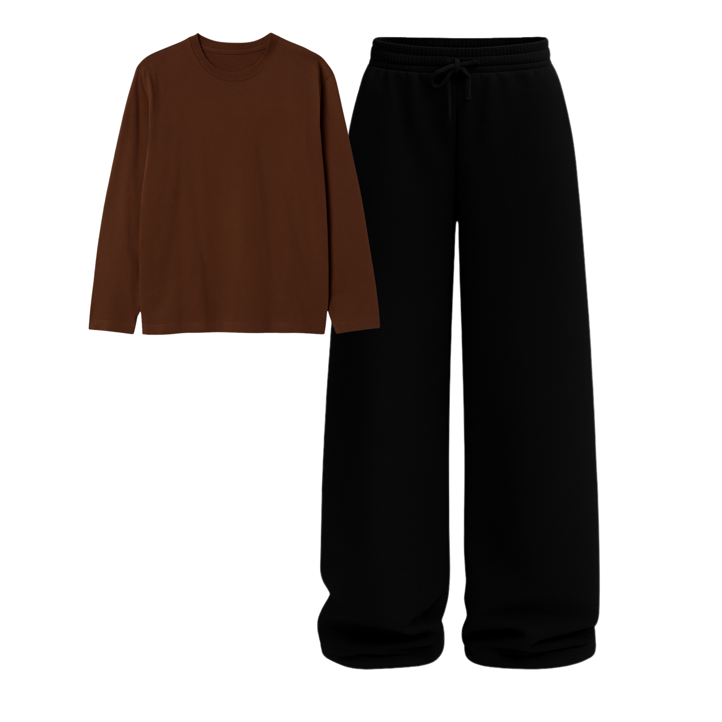 Full Sleeves Tee With Black Wide Leg Trouser