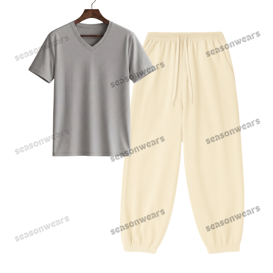 V-Neck Tee With Cream Sweatpant