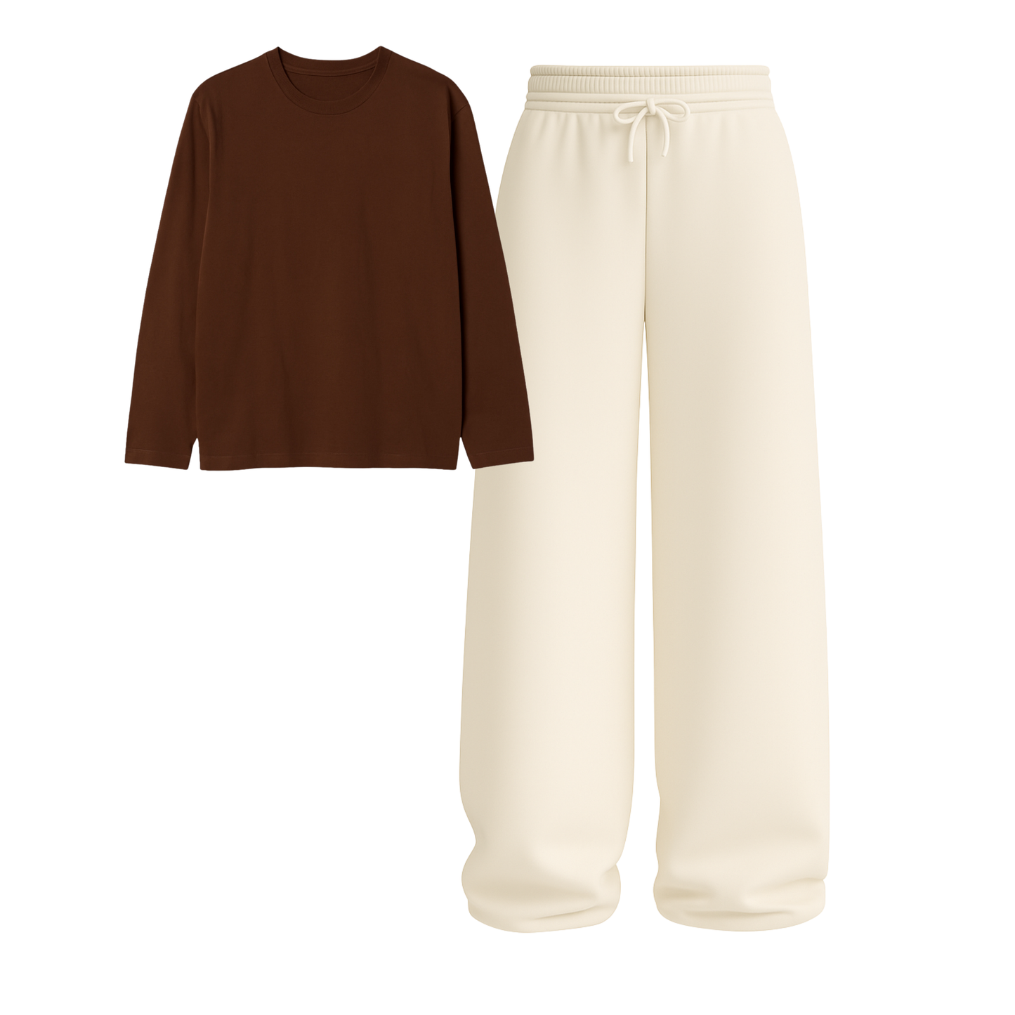 Full Sleeves Tee With Beige Wide Leg Trouser