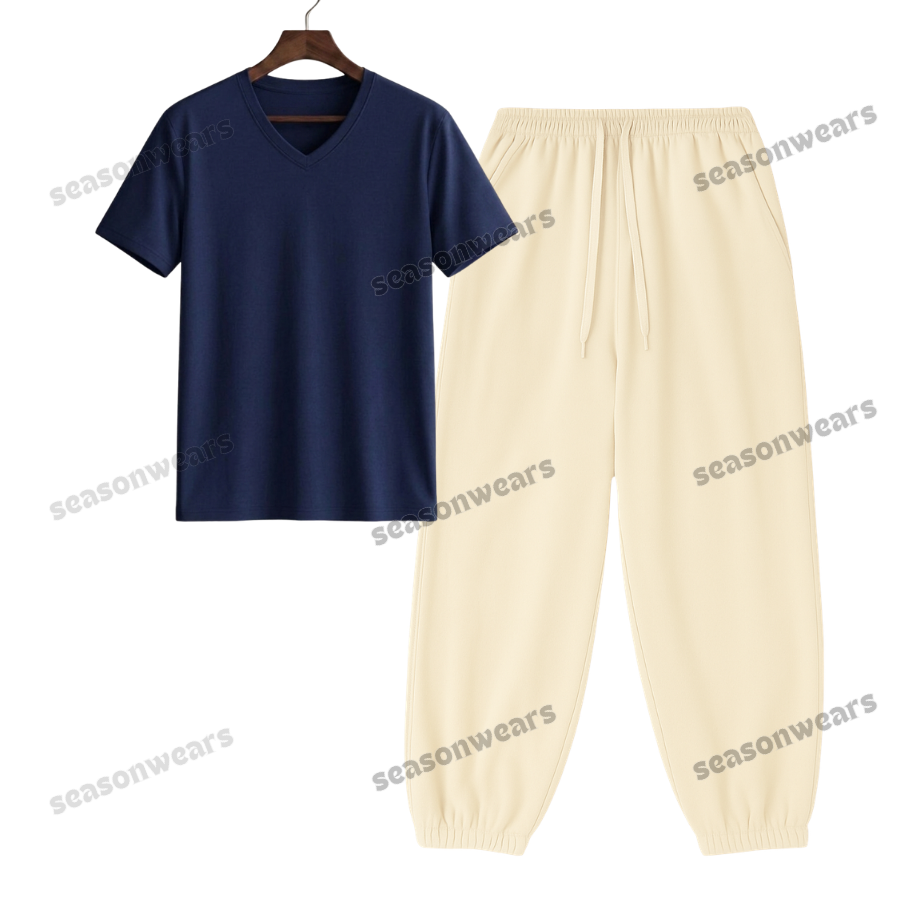 V-Neck Tee With Cream Sweatpant