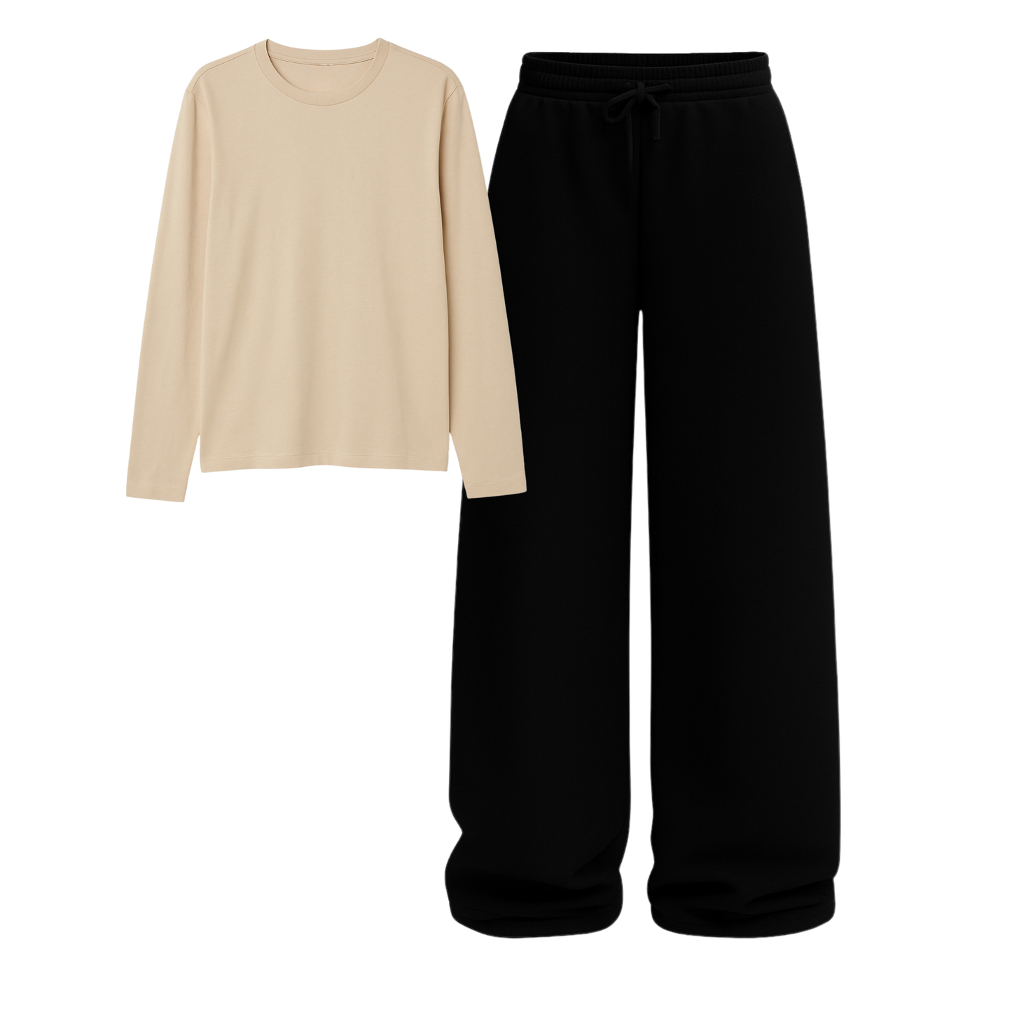 Full Sleeves Tee With Black Wide Leg Trouser