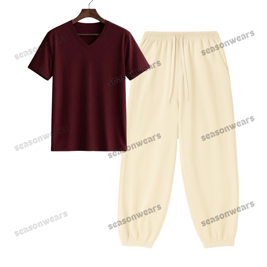 V-Neck Tee With Cream Sweatpant