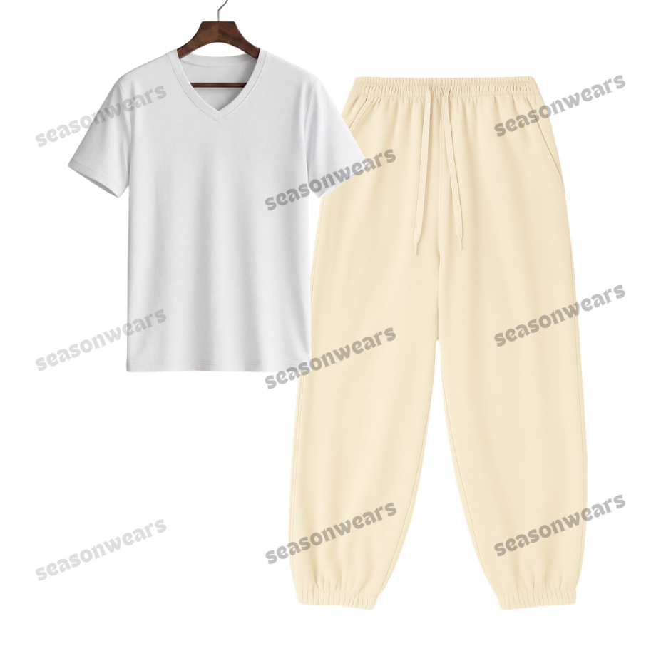 V-Neck Tee With Cream Sweatpant