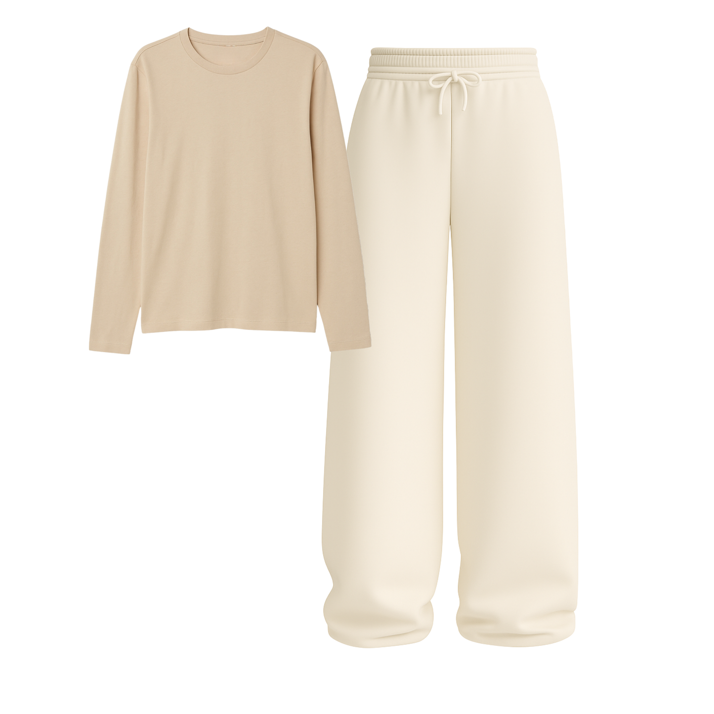 Full Sleeves Tee With Beige Wide Leg Trouser