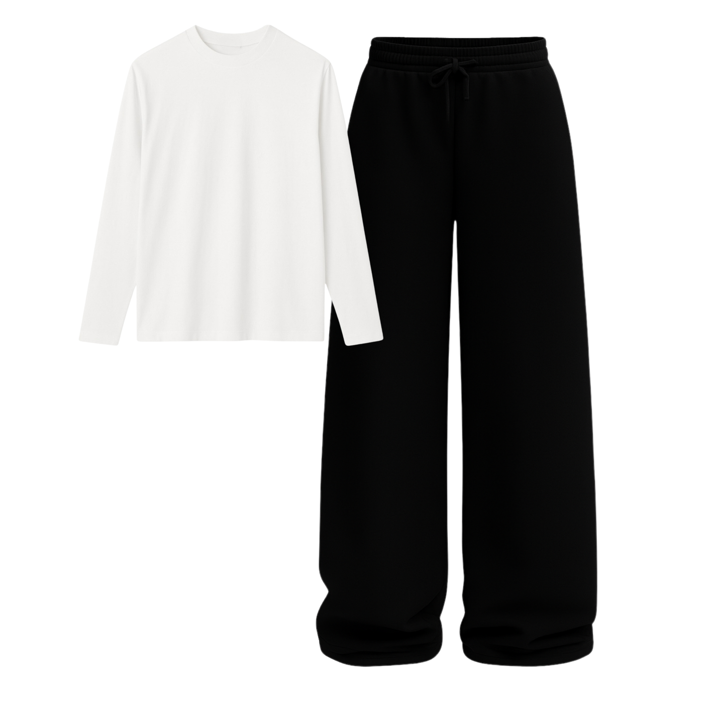 Full Sleeves Tee With Black Wide Leg Trouser
