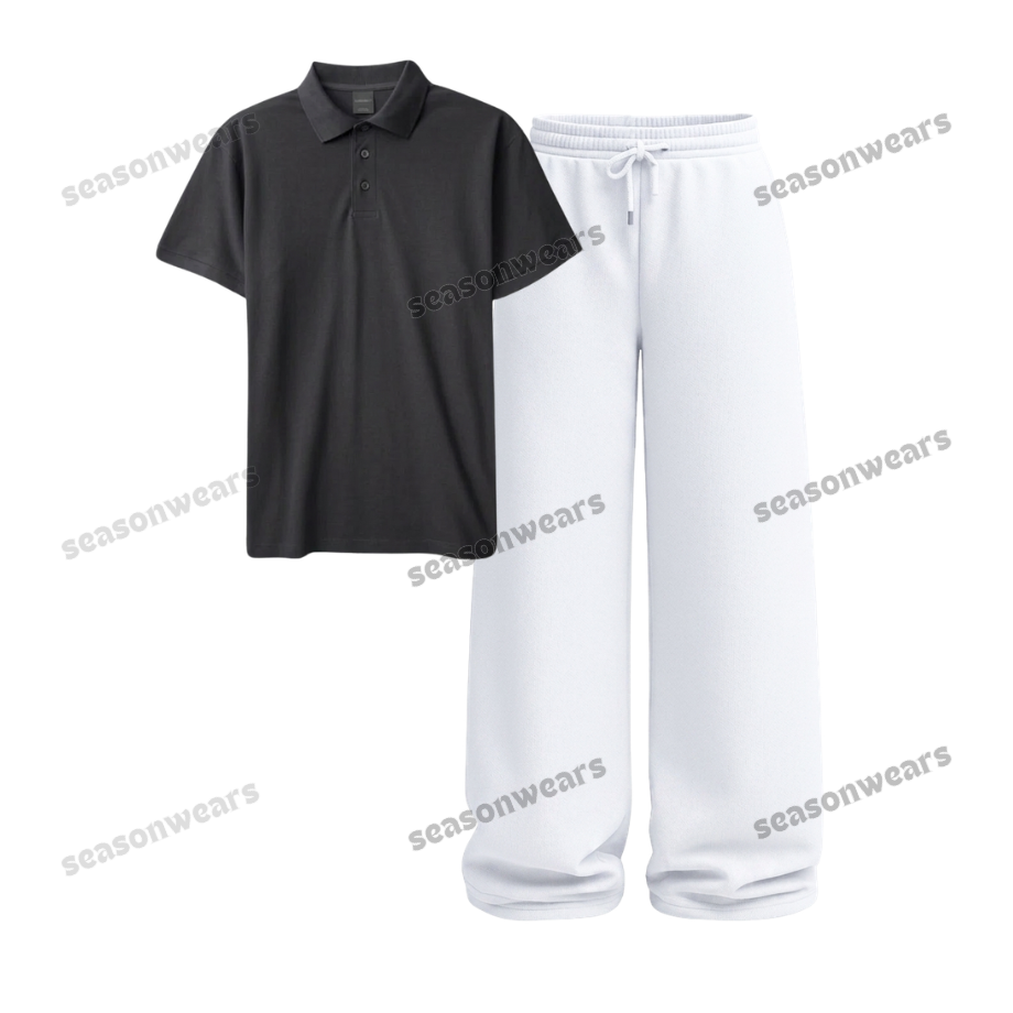 Polo With White Wide Leg Trouser