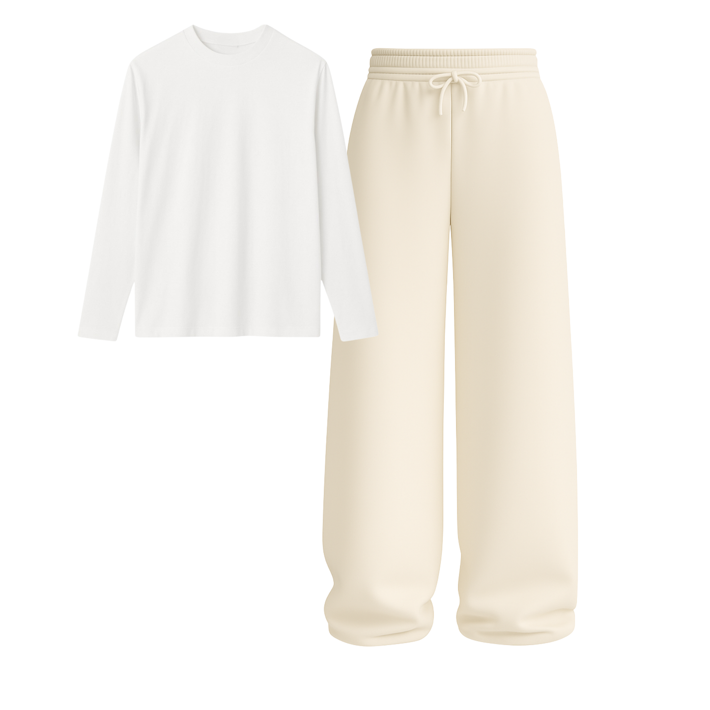 Full Sleeves Tee With Beige Wide Leg Trouser
