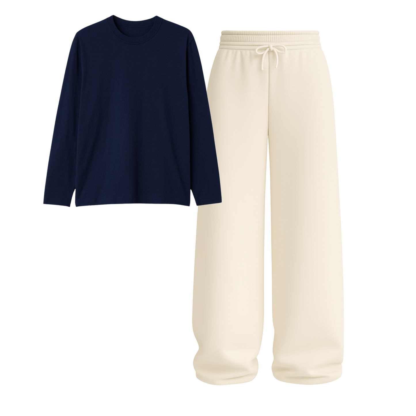 Full Sleeves Tee With Beige Wide Leg Trouser