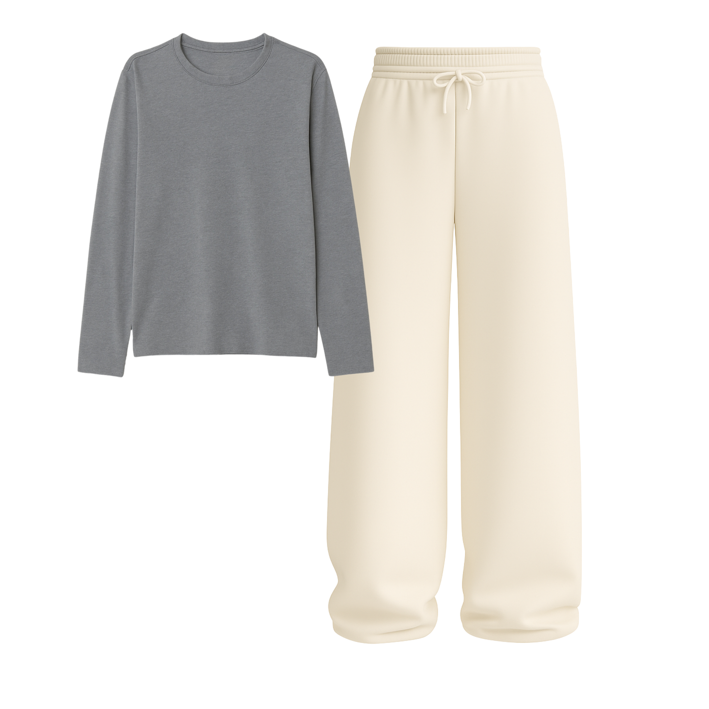 Full Sleeves Tee With Beige Wide Leg Trouser