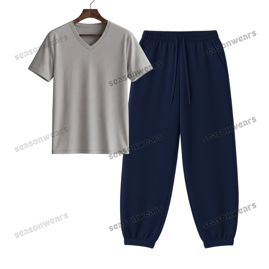 V-Neck Tee With Navyblue Sweatpant