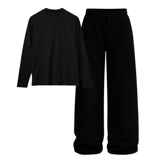 Full Sleeves Tee With Black Wide Leg Trouser