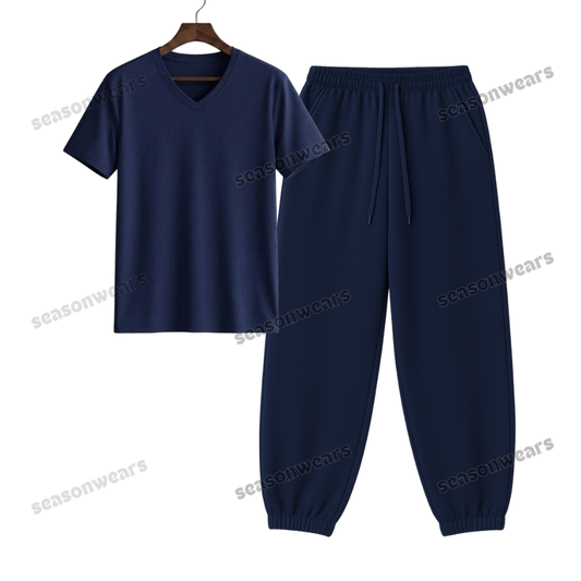 V-Neck Tee With Navyblue Sweatpant