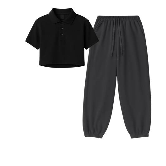 Crop Polo With Charcoalgrey Sweatpant