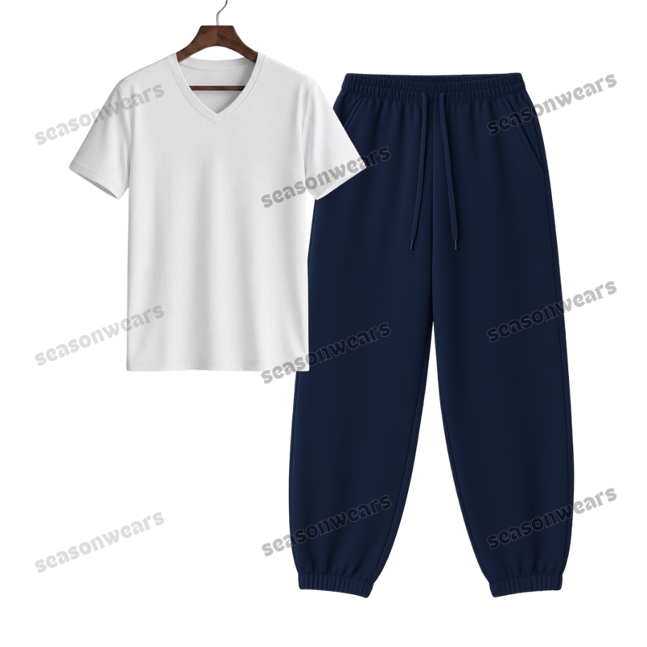 V-Neck Tee With Navyblue Sweatpant