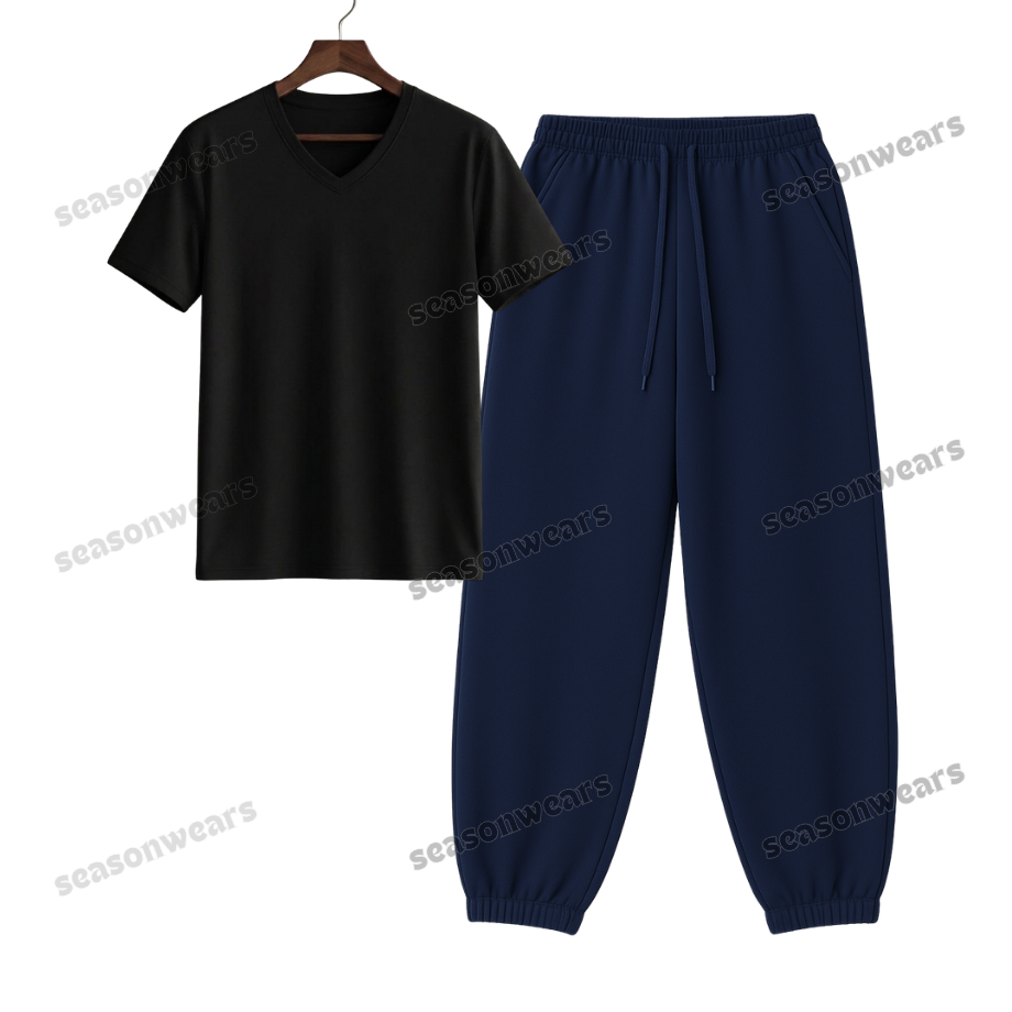 V-Neck Tee With Navyblue Sweatpant