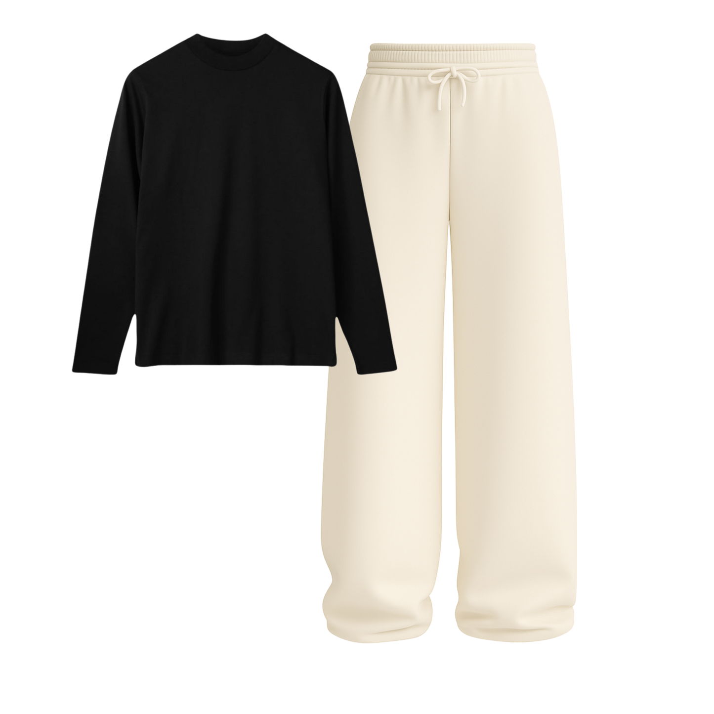 Full Sleeves Tee With Beige Wide Leg Trouser