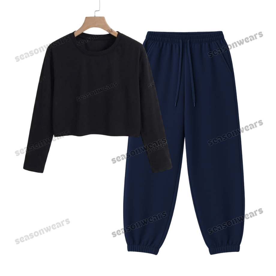 Crop Full Sleeves Tee With Navyblue Sweatpant