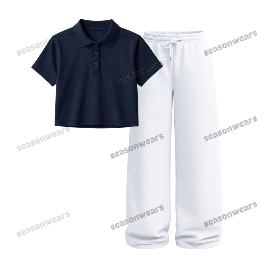 Crop Polo With White Wide Leg Trouser