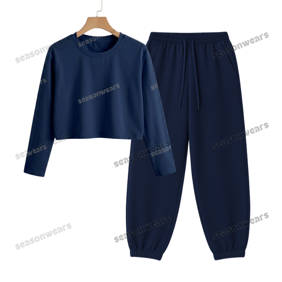 Crop Full Sleeves Tee With Navyblue Sweatpant