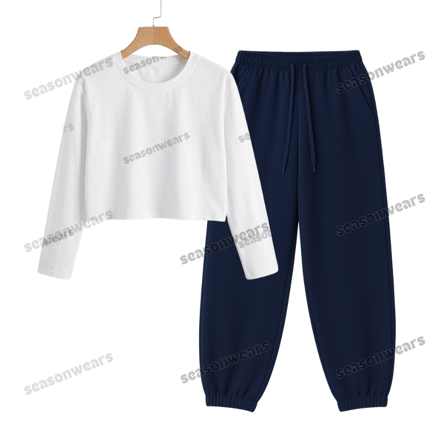 Crop Full Sleeves Tee With Navyblue Sweatpant
