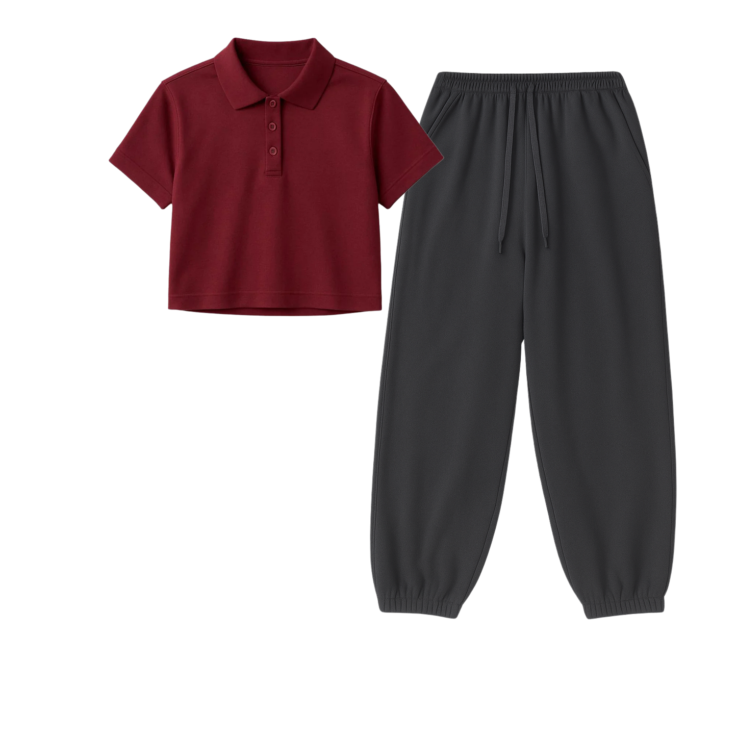 Crop Polo With Charcoalgrey Sweatpant