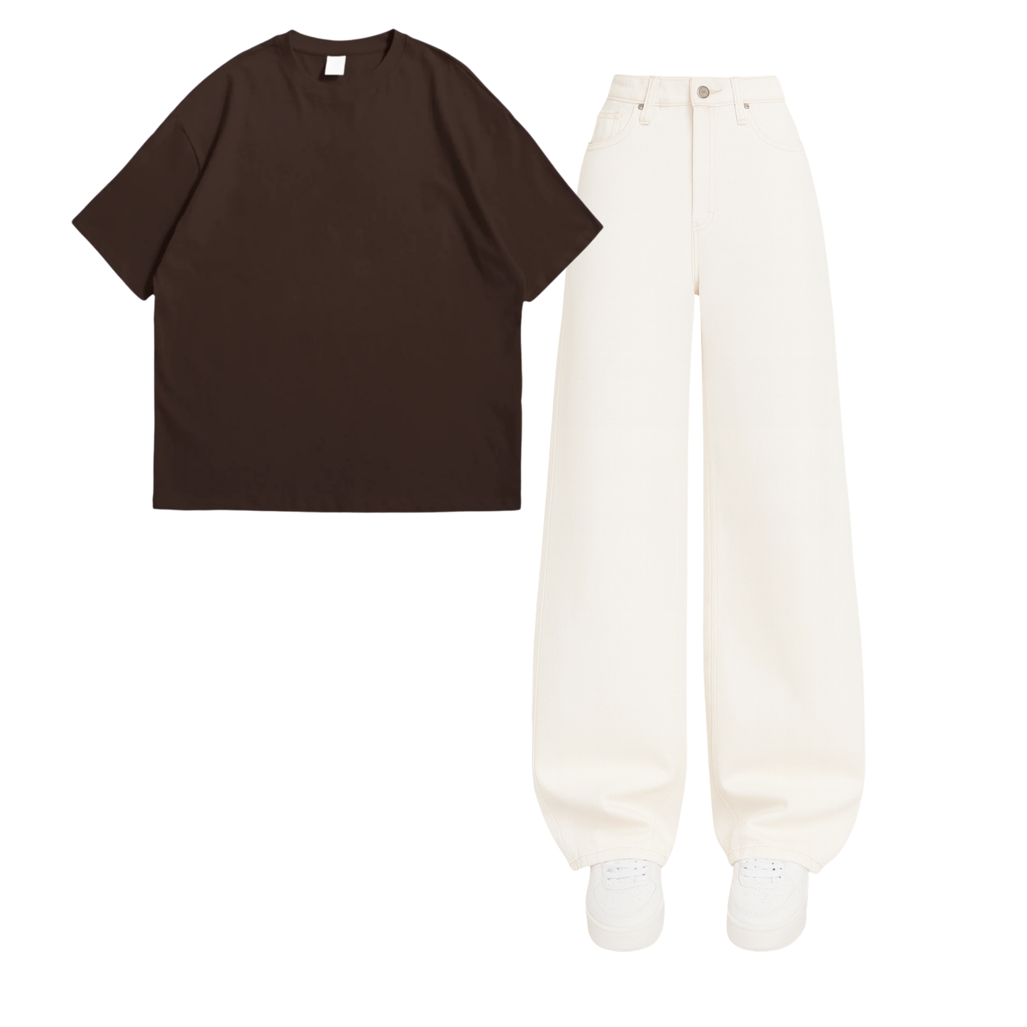 Oversized Drop Shoulder Tee With White Wide Leg Jeans