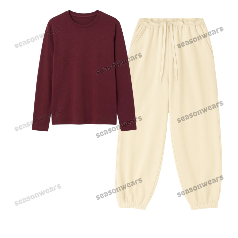 Full Sleeves Tee With Cream Sweatpant