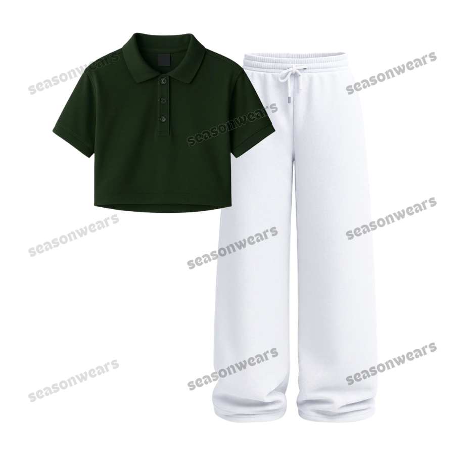 Crop Polo With White Wide Leg Trouser