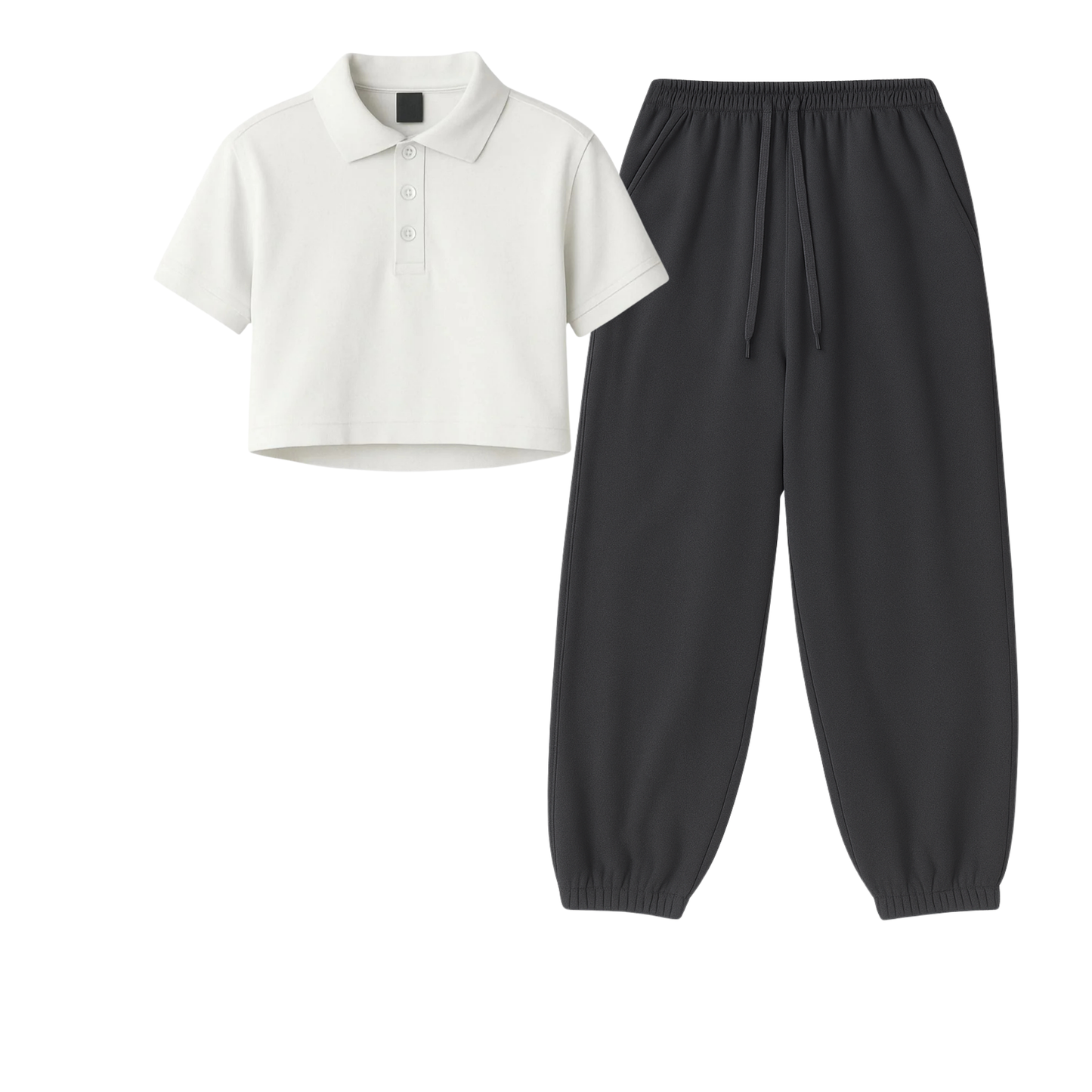 Crop Polo With Charcoalgrey Sweatpant